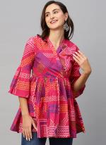 Pure Cotton Pink Casual Wear Printed Readymade Top